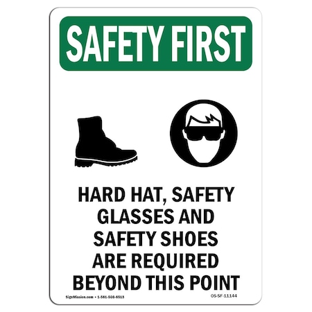 Signmission OSHA Sign, Hard Hat Glasses W/ Symbol, 24in X 18in Rigid Plastic, 18" W, 24" H, Portrait OS-SF-P-1824-V-11144